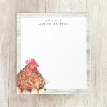 Bloc De Notas Pollo de color de agua rústico de granja personali<br><div class="desc">Notepad rústico de la casa de labranza con personalizable " de la mesa de " y plantillas de nombres. El borde tiene una textura de madera blanca y acuarela cuando se sienta sobre sus huevos.</div>