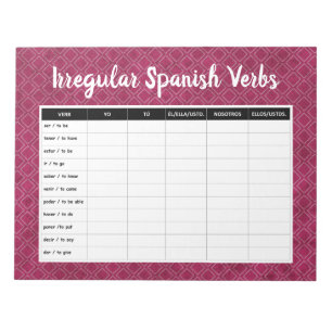 Bloc De Notas Práctica Irregular de Conjugación Verbal (Español)