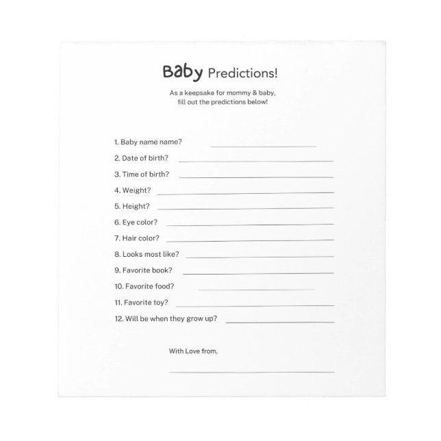 Bloc De Notas Predicciones universales de Baby Shower neutras en (Frente)