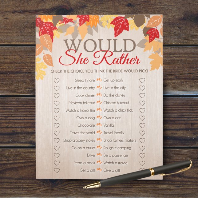 Bloc De Notas ¿Prefiere Caer En El Paquete De Juegos De Ducha Br (Would She Rather Bridal Shower Party Game. Comes in a pack of 40 easy tear away games!)