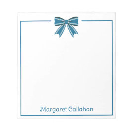 Bloc De Notas Preppy Blue and White Bow Personalized