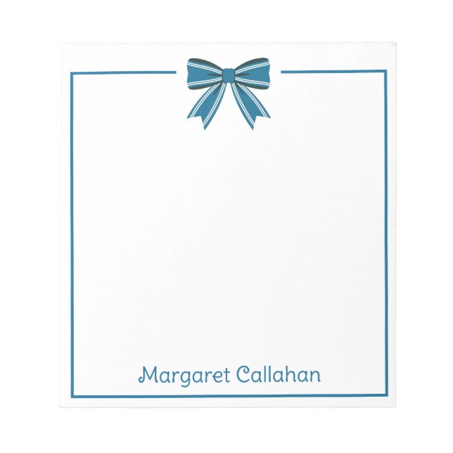 Bloc De Notas Preppy Blue and White Bow Personalized (Frente)