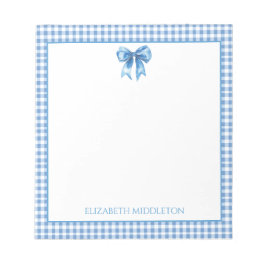 Bloc De Notas Preppy Blue y White Gingham y Bow