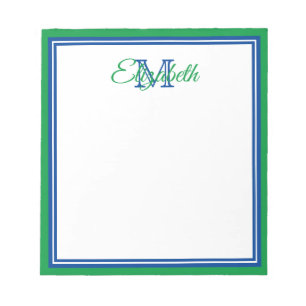 Bloc De Notas Preppy Bright Kelly Verde y Azul Profundo Monogram