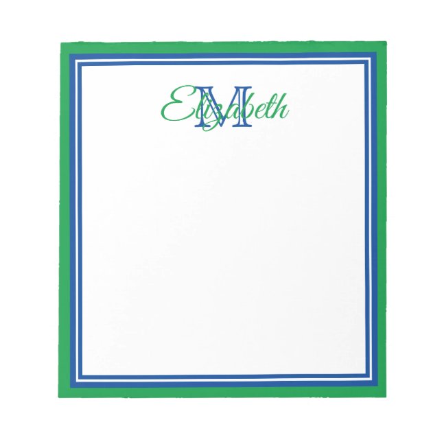 Bloc De Notas Preppy Bright Kelly Verde y Azul Profundo Monogram (Frente)