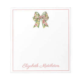 Bloc De Notas Preppy Floral Pink and Green Bow Personalized