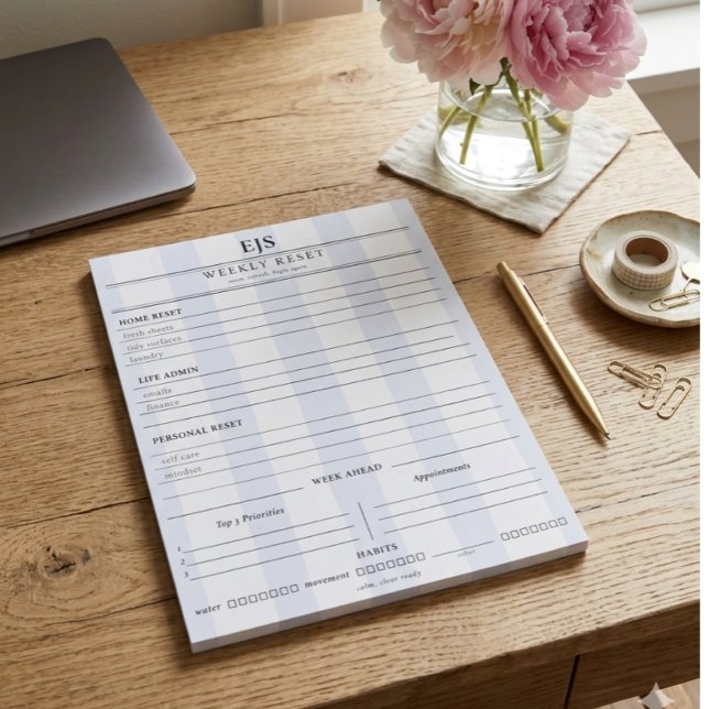 Bloc De Notas Preppy Monogram Weekly Reset Notepad | Planner (Subido por el creador)