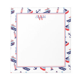 Bloc De Notas Preppy Nautical Sailboats Monogram