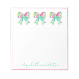 Bloc De Notas Preppy Pink and Green Bows Personalizados
