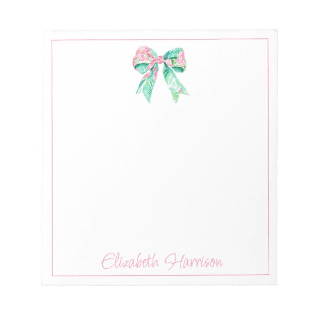 Bloc De Notas Preppy Pink Floral Bow Personalizado (Frente)