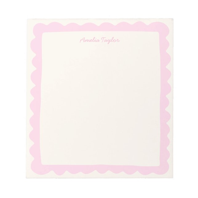 Bloc De Notas Preppy Pink Scallop Personalized Whimsical Border (Frente)