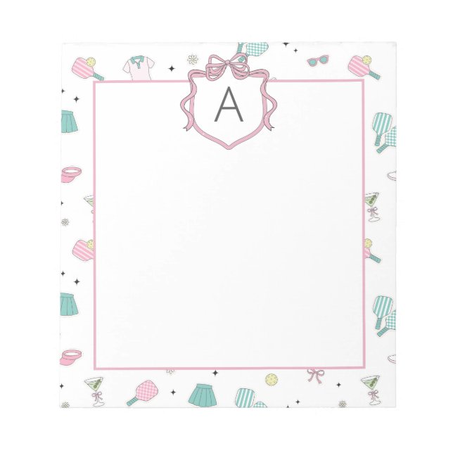 Bloc De Notas Preppy Prink Pickleball Monogram Notepad (Frente)
