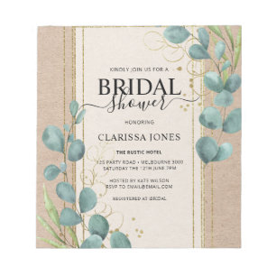 Bloc De Notas PRESUPUESTO Eucalyptus Kraft Bridal Shower Invite
