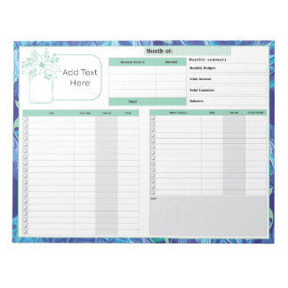Bloc De Notas Presupuesto mensual y Bill Tracker Blue Green