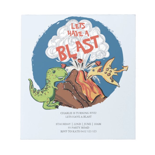 Bloc De Notas PRESUPUESTO TIENE UNA Blast Dinosaur Birthday Invi (Frente)