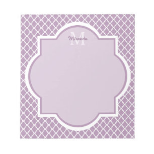 Bloc De Notas Pretty Lavender Purple Quatrefoil Monogrammed Name