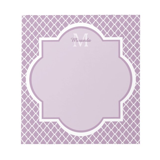 Bloc De Notas Pretty Lavender Purple Quatrefoil Monogrammed Name (Frente)