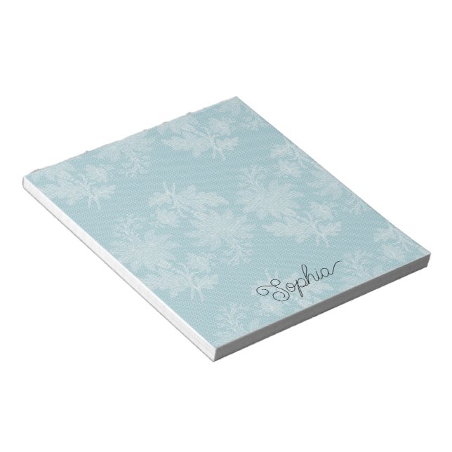 Bloc De Notas Pretty Light Blue White Floral Faux Lace   (Lado Derecho)