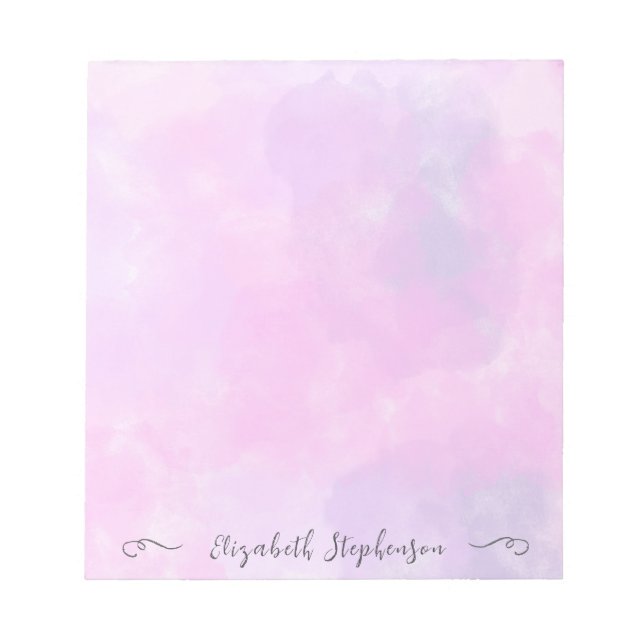 Bloc De Notas Pretty pink feminine watercolor custom name (Frente)
