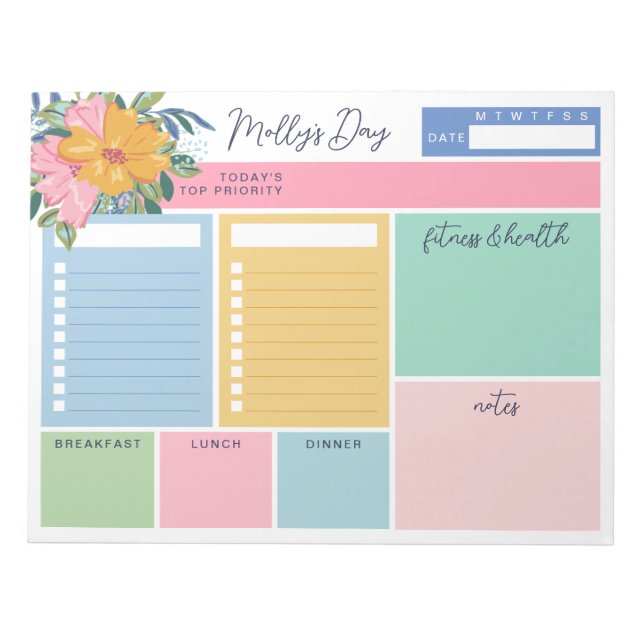 Bloc De Notas Pretty Yellow Pink Flowers Your Day To Do Lists (Frente)