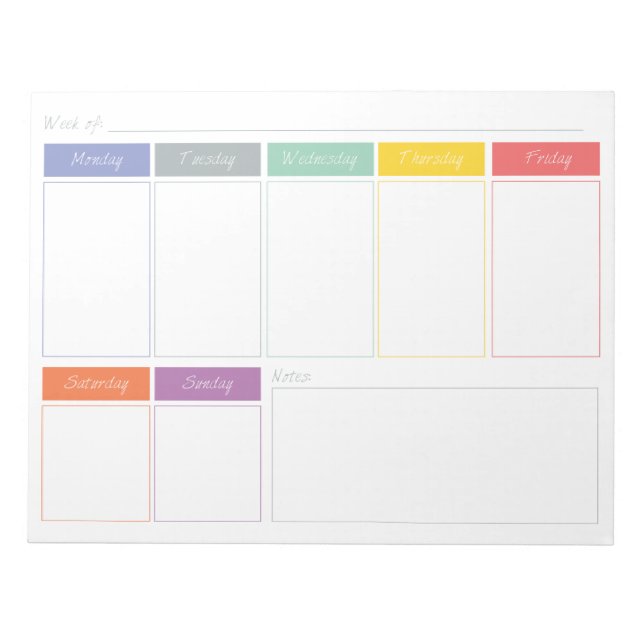 Bloc De Notas Primavera Rainbow Weekly Planner desgarró Notepad (Frente)
