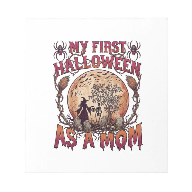 Bloc De Notas Primer Halloween como bruja de la luna esquelética (Frente)