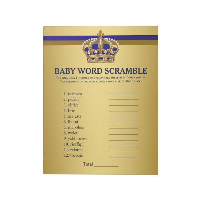 Bloc De Notas Prince Baby Shower Games Prince Word Scramble (Lado Izquierdo)