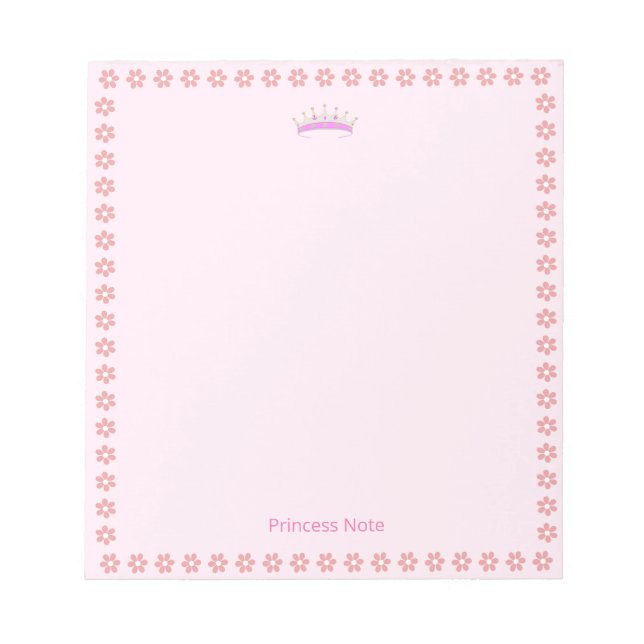 Bloc De Notas Princess Tiara y Flores Rosas en Simple (Frente)