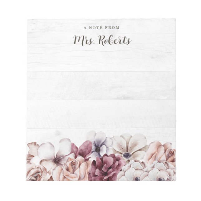 Bloc De Notas Profesor de Floral Rústico del Boho Personalizado (Frente)