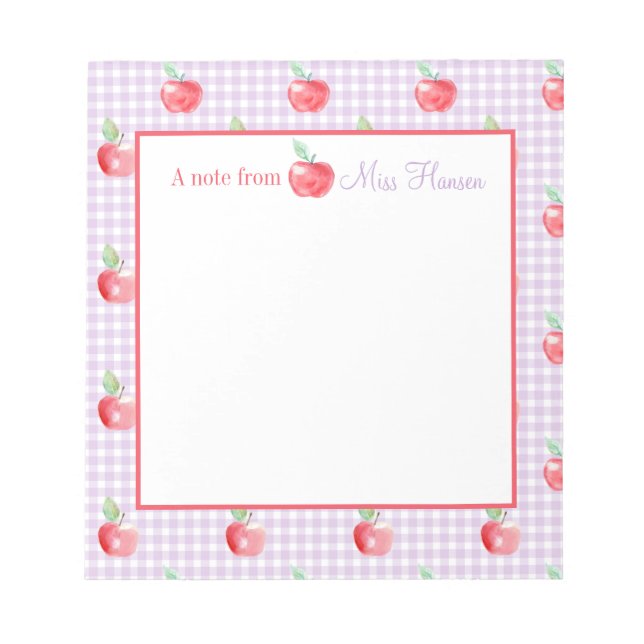 Bloc De Notas Profesor de Gingham de Apple Lavender personalizad (Frente)