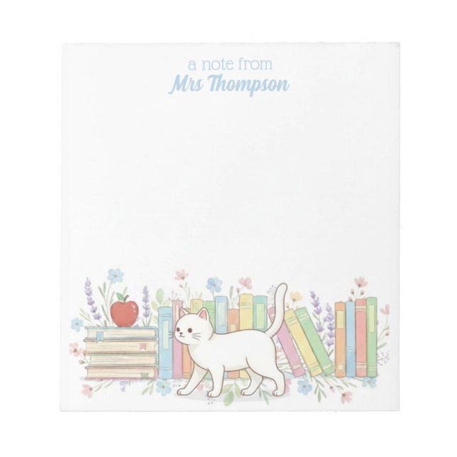 Bloc De Notas Profesor que ama Libros & Gatos Personalizado (Frente)