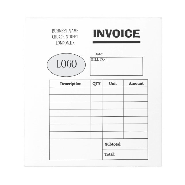 Bloc De Notas Professional custom business invoice (Frente)