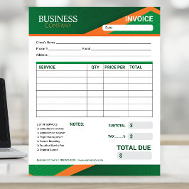 Bloc De Notas Professional Green with Orange Stripe Invoice Form