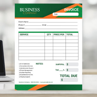 Bloc De Notas Professional Green with Orange Stripe Invoice Form