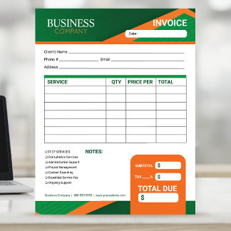 Bloc De Notas Professional Green with Orange Stripe Invoice Form