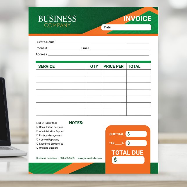 Bloc De Notas Professional Green with Orange Stripe Invoice Form (Subido por el creador)