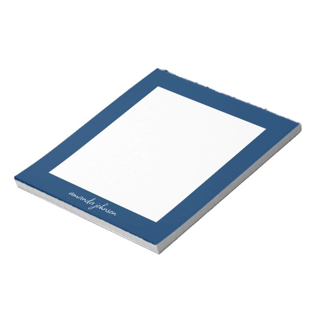 Bloc De Notas Professional Modern Navy Blue Monogram Full Name (Lado Izquierdo)