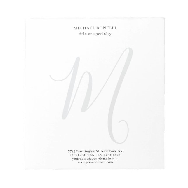 Bloc De Notas Professional Plain Modern Minimalist Monogrammed (Frente)