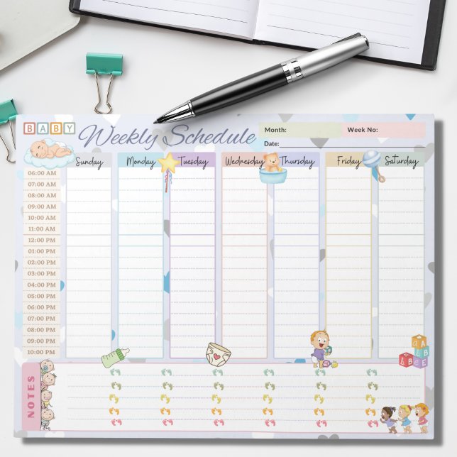 Bloc De Notas Programa semanal para bebés Planner Pastel Blue Te (Subido por el creador)