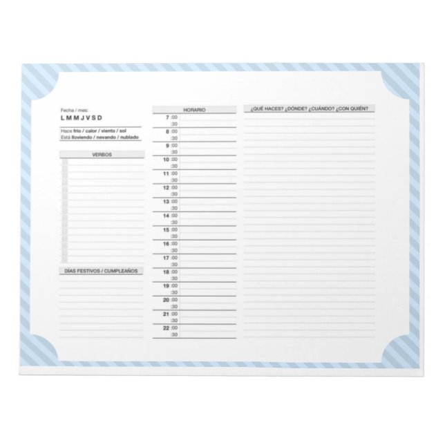 Bloc De Notas Programación diaria en español con verbos, práctic (Frente)