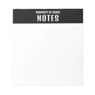 Bloc De Notas Propiedad Del Nombre Personalizado Negro Y Blanco
