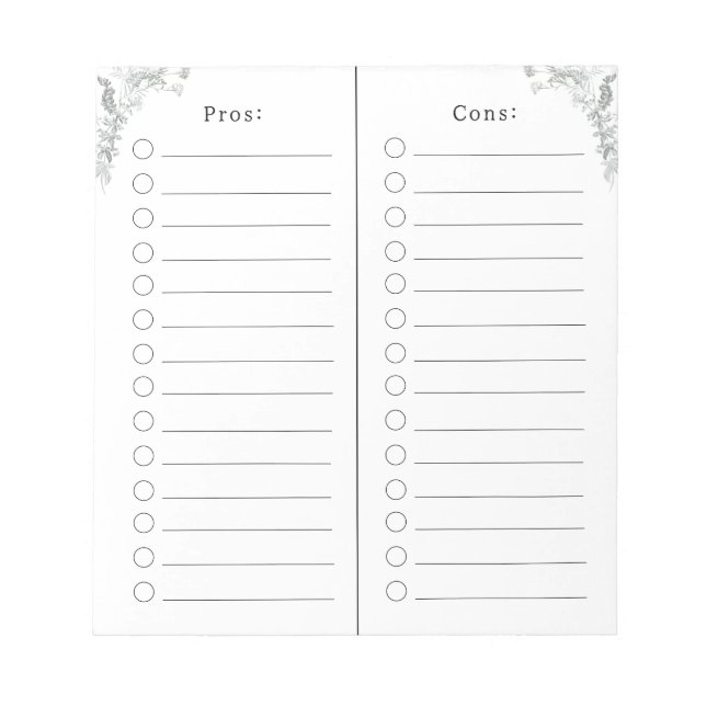 Bloc De Notas Pros And Cons Checklist List Notes (Frente)
