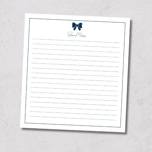 Bloc De Notas Prussian Blue Bow Border Custom Name Lined (Subido por el creador)