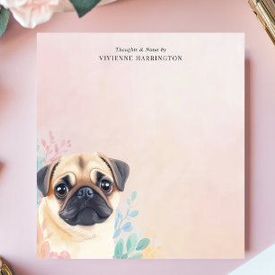 Bloc De Notas Pug Adorable y Acuarela Pastel Personalizada