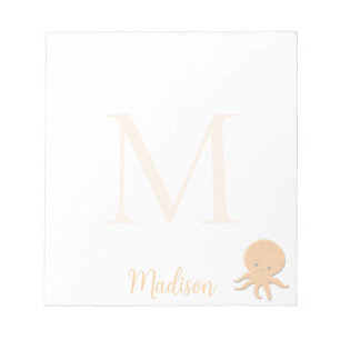 Bloc De Notas Pulpo Lindo Nombre Personalizado Inicial