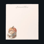 Bloc De Notas Pumpkin Spice Coffee Themed Notepad<br><div class="desc">Stay organized and add a touch of pumpkin spice coffee inspired charm to your daily notes with our personalized notepad. Featuring a delightful watercolor illustration of a pumpkin, spices and latte with heart-shaped foam, this notepad is perfect for coffee enthusiasts. Customize it with your name or a personalized greeting to...</div>