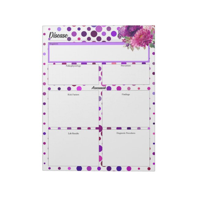 Bloc De Notas Puntos de Polka Morado Floral _ Enfermedad Temp 1 (Lado Izquierdo)