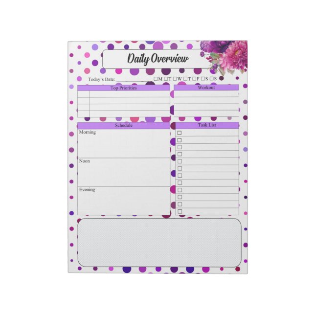 Bloc De Notas Puntos de Polka Morado Floral _ Infraestructura (Lado Izquierdo)