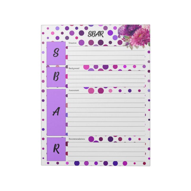 Bloc De Notas Puntos de Polka Púrpura Floral _ Templo SBAR (Lado Izquierdo)