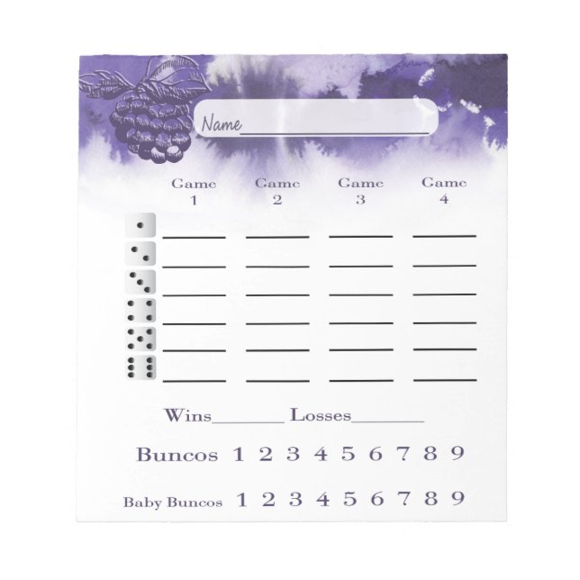 Bloc De Notas Puntuación de la tarjeta Bunco Puntuación Pad Wine (Frente)